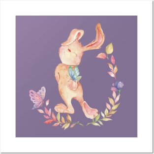 Cute Cottagecore Bunny with Butterflies Posters and Art